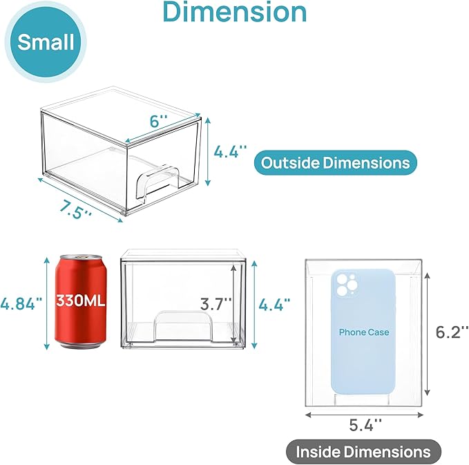 Vtopmart 12 Pack Clear Small Stackable Storage Drawers, Acrylic Bathroom Makeup - Image 3