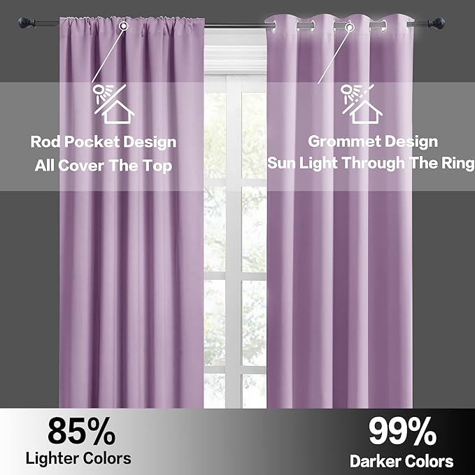 RYB HOME Bedroom Curtains Solid Blackout Panels Rod Pocket Thermal Insulated - Image 6