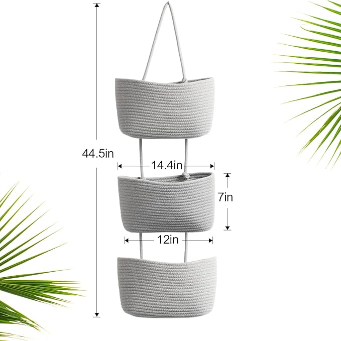 TeoKJ Over the Door Organizer, 3-Tier Woven Cotton Hanging Kitchen Baskets - Image 6