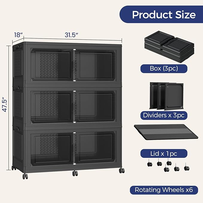 150GAL Storage Bins with Lid and Wheels, Stackable Closet Organizers and - Image 2
