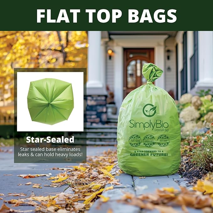 Simply Bio 50-55 Gallon Compostable Trash Bags Liners Flat-Top, Heavy Duty - Image 8