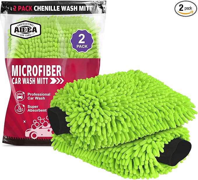 AIDEA Car Wash Mitt Microfiber, 2PK-Scratch-Free& Lint-Free, Premium Chenille by AIDEAHOME