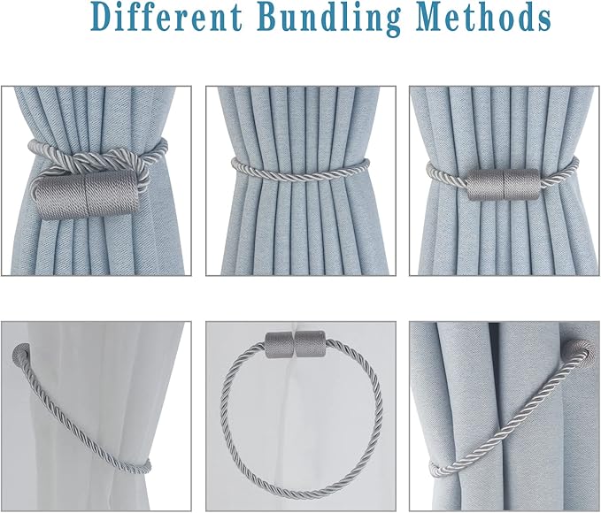 Magnetic Curtain Tiebacks 2 Pack Grey Curtain Rope Tieback Curtain Holders - Image 4