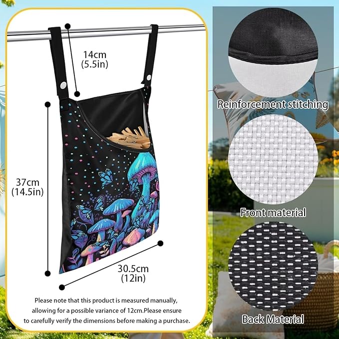 Blue Mushroom Adjustable Door-Hanging Laundry Clothespin Bag Clothespin Storage - Image 6