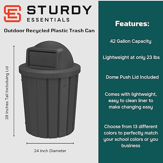 42 Gallon Slatted Circle 100% Recycled Plastic Commercial Outdoor and Indoor - Image 2