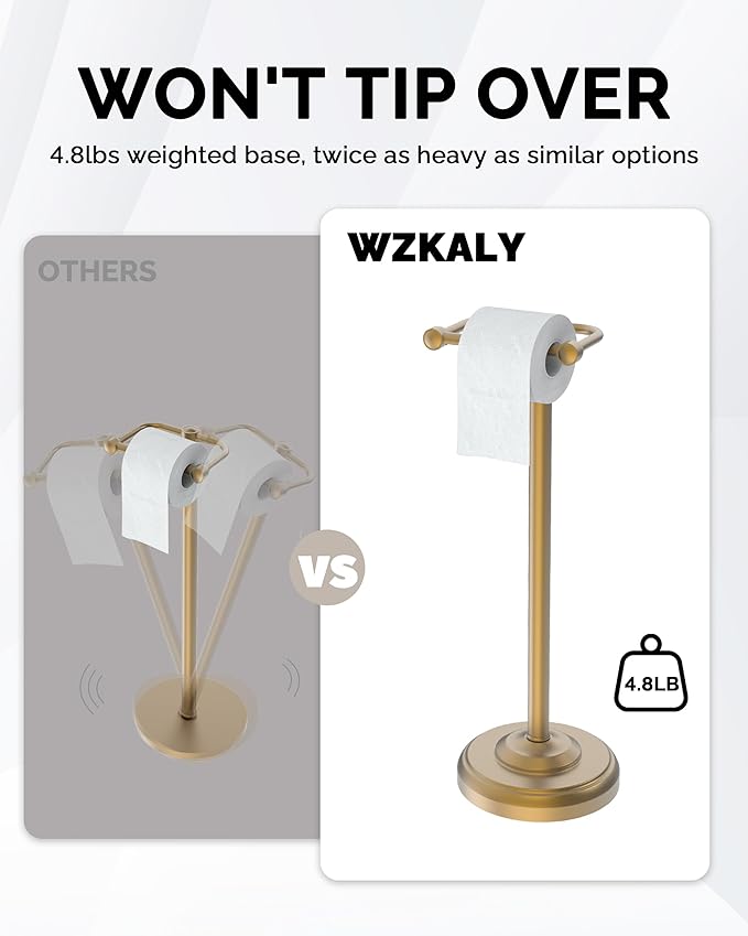 Toilet Paper Holder Stand, Brushed Brass Toilet Paper Holder Free Standing - Image 6