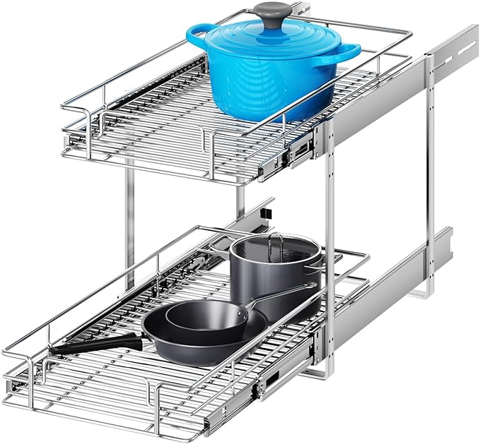2 Tier Individual Pull Out Cabinet Organizer 10½" W x 21½" D, Heavy Duty by Unknown