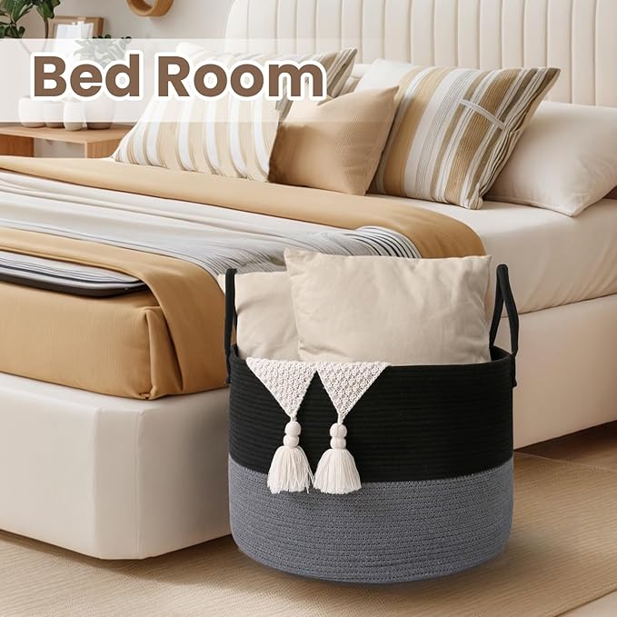 Woven Blanket Basket, 65L Large Rope Storage Bin - Image 6