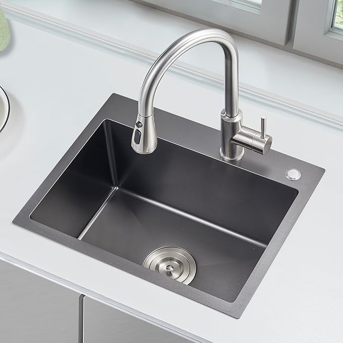 20x16 Inch Drop in Kitchen Sink, 304 Black Stainless Steel Sink, R10 Tight - Image 7