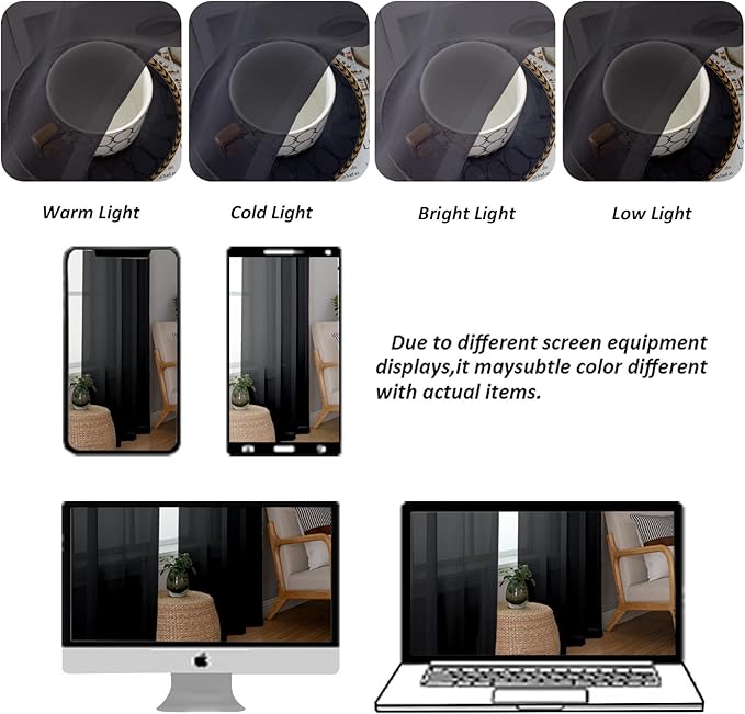 Chyhomenyc Extra Long Black Sheer Curtains 108 Inches Long 2 Panels, Light - Image 4