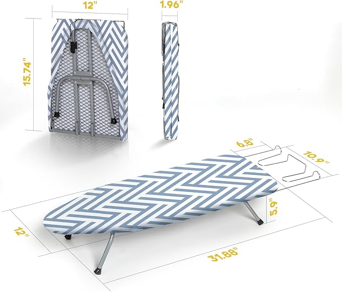 Small Tabletop Ironing Board Foldable, RAINHOL Steel Mesh Portable Iron Board - Image 6
