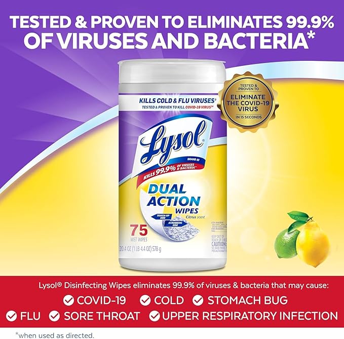 Lysol Dual Action Disinfectant Wipes, Dorm Room Essentials, Citrus Scent - Image 5