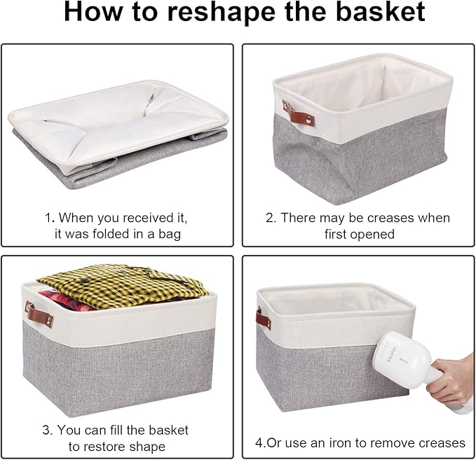 Univivi 15 inch Large Storage Baskets 4PC Gray Hard Bottom Foldable Storage Bins - Image 6
