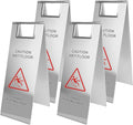4 Pcs Stainless Steel Wet Floor Caution Sign, 24 Inch Portable Handle Bilingual by Unknown