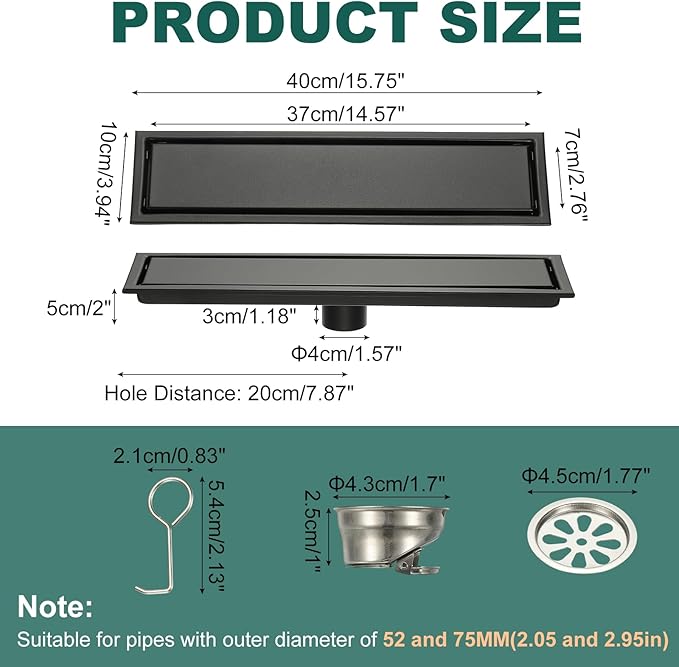 uxcell Rectangular Shower Drain, Brushed 304 Stainless Steel Odor-Proof Floor - Image 2