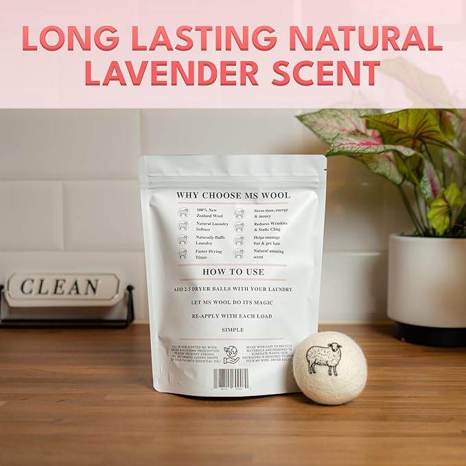 Lavender Scented Wool Dryer Balls – 4 XL Pack – Natural Fabric Softener - Image 3