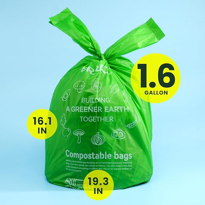 1.6 Gallon Compostable Food Scrap Bags Handle Tie - Image 3