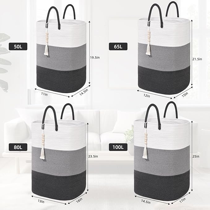 Woven Laundry Basket for Clothes, 65 L Large Rectangle Laundry Hampers - Image 3