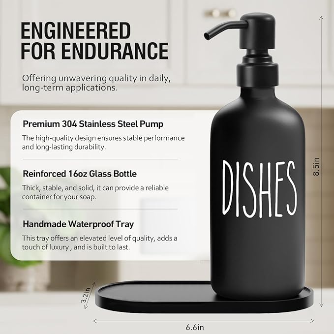 MOMEEMO Black Soap Dispenser Set, Contains Dish and Hand Soap Dispenser - Image 2