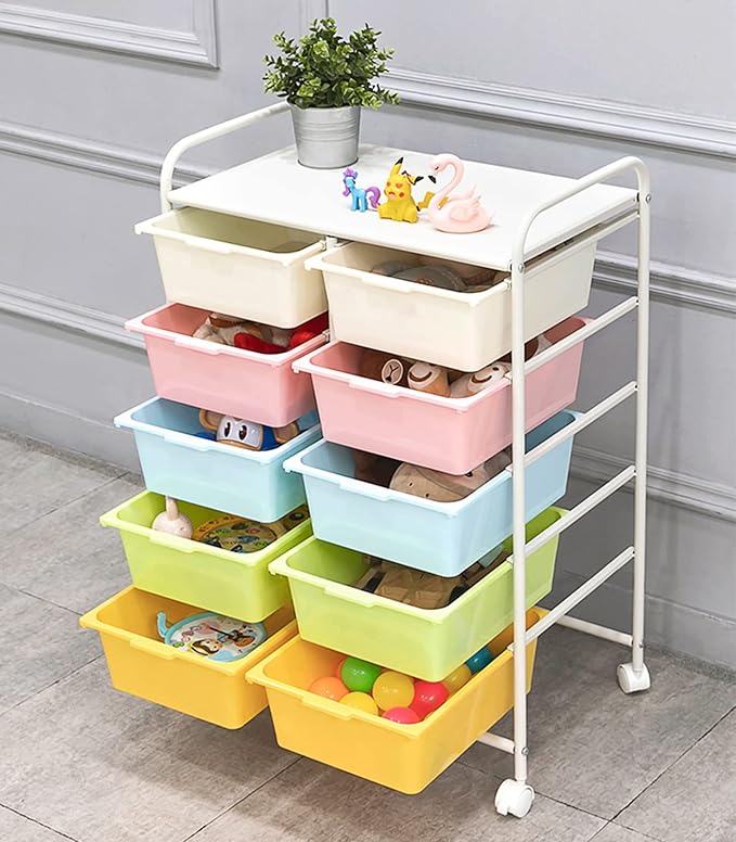 10 Drawers Rolling Storage Cart, Plastic Drawer Cart - Image 7