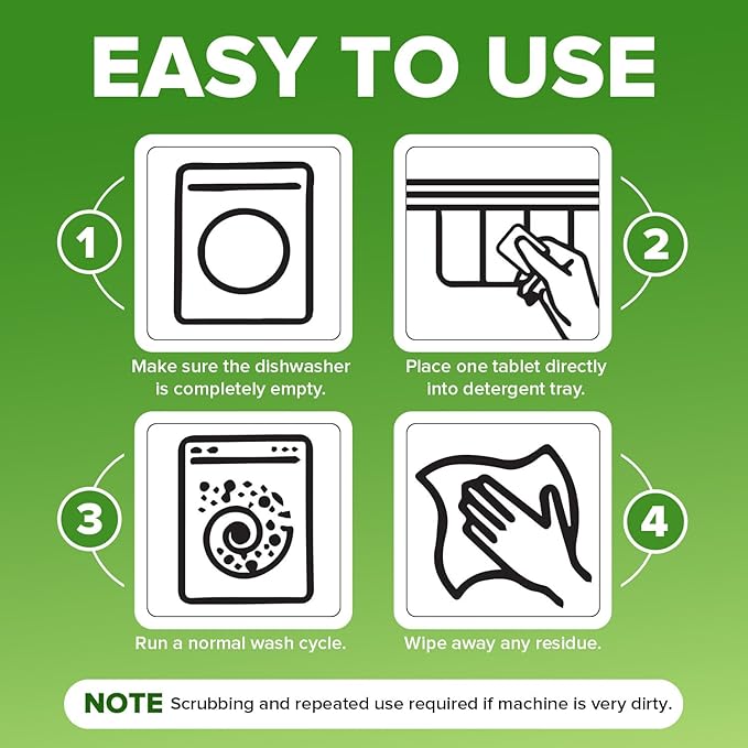 Heavy Duty Dishwasher Cleaner and Deodorizer Tablets, Deep Cleaning, Natural - Image 6