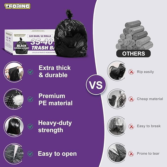 35-40 Gallon Black Trash Bags 120 Count - Image 2