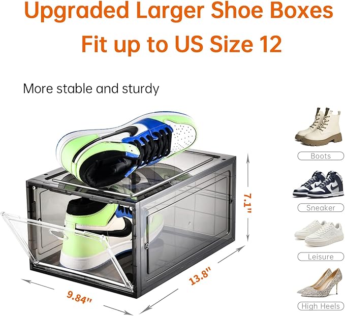 12 Pack Shoe Boxes Stackable, Upgraded Sturdy Shoe Storage Boxes - Image 7