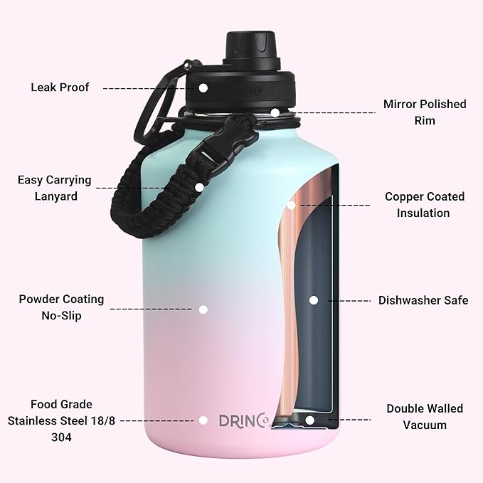 DRINCO Stainless Steel Water Bottle Spout Lid Vacuum Insulated Double Wall - Image 5