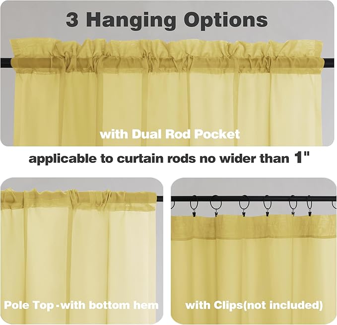 Chyhomenyc Sheer Yellow Tier Curtains 24 Inch Length, Small Window Curtains - Image 3