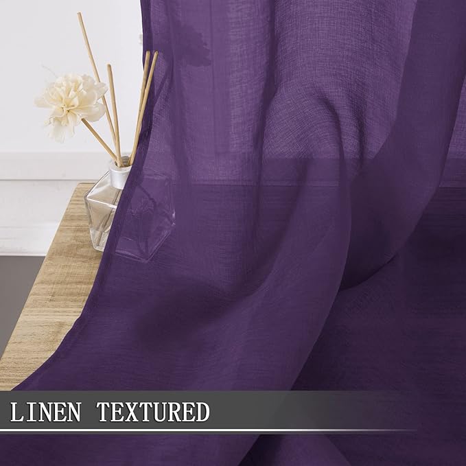 Tollpiz Sheer Curtains Linen Textured Bedroom Curtain Sheers Light Filtering - Image 2