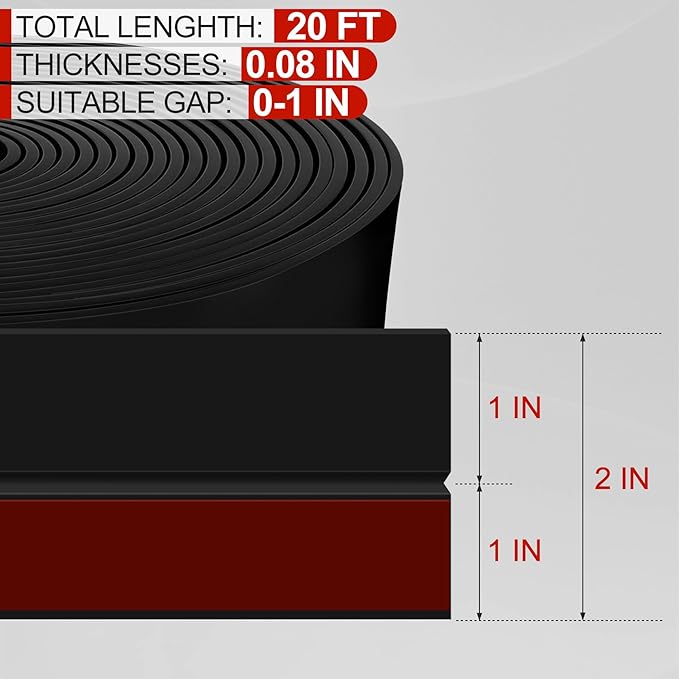 MYFAMIREA Door Weather Stripping 2IN x 20FT Door Draft Stopper Seal Tape - Image 2