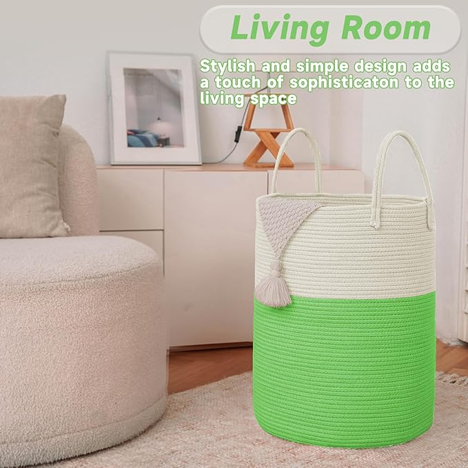 Large Woven Laundry Basket Hamper, 100L Cotton Rope Storage Bin - Image 3