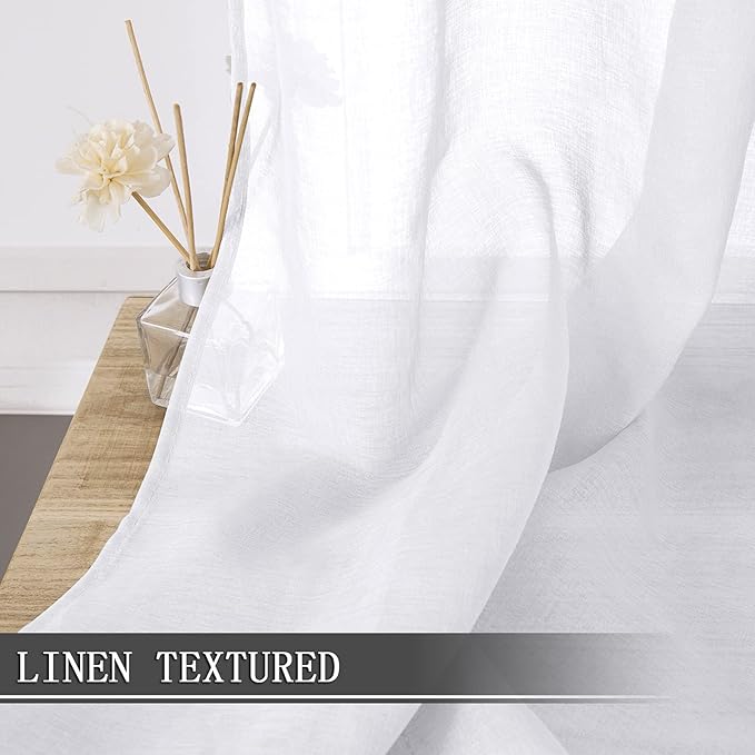 Tollpiz Sheer Curtain Linen Textured Bedroom Curtains Sheer Light Filtering Rod - Image 2