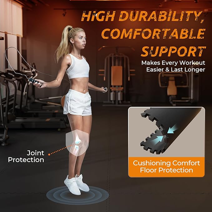 PRAISUN 0.6" Thicker Gym Mat, 12 Tiles 48 Sq Ft Workout Mats, Interlocking Foam - Image 7