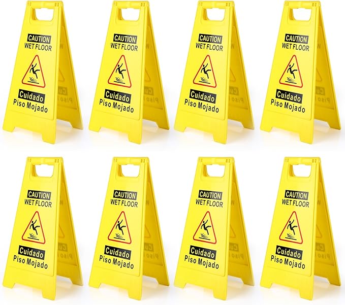 8-Pack Caution Wet Floor Sign, 17.5" Height, Bright Yellow Double-Sided Folding by Unknown