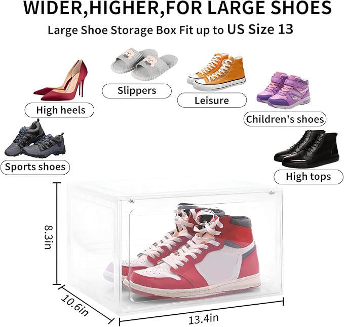 Large Shoe Boxes Clear Plastic Stackable, 8 Pack Drop Side Shoe Storage - Image 2