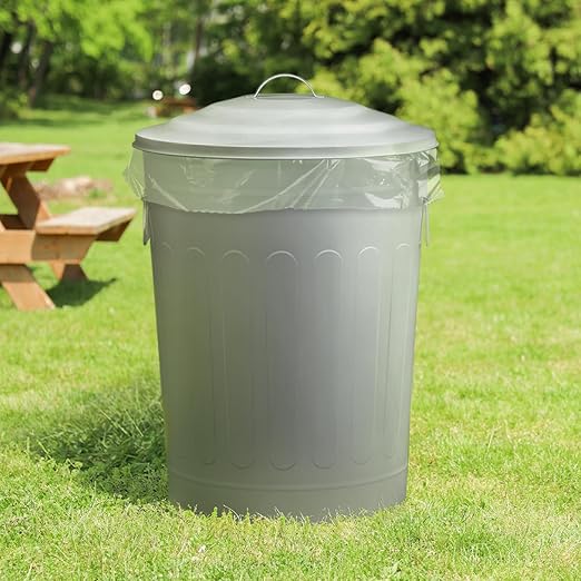 Plexon Round Trash Can 13 Gallon, Vintage Metal Outdoor Trash Can - Image 3