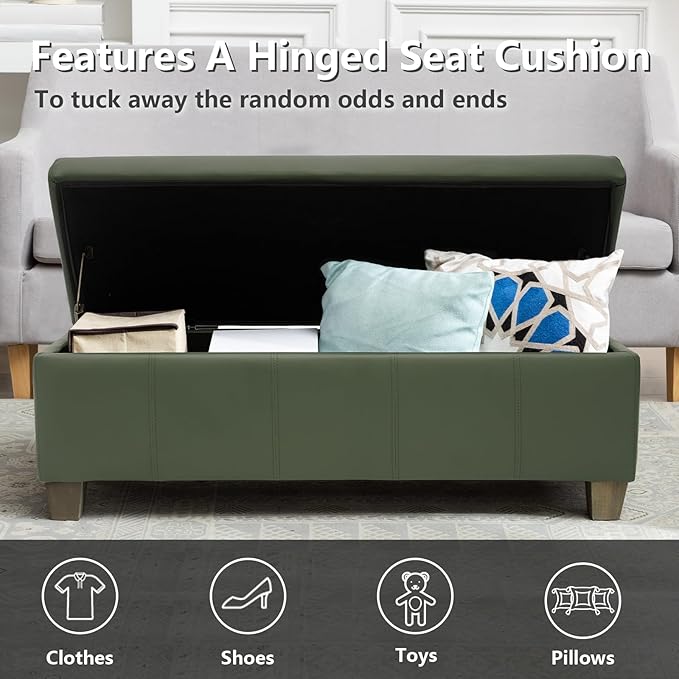 Teal Faux Leather Ottoman with Storage, Rectangular Extra Long Storage Bench - Image 6