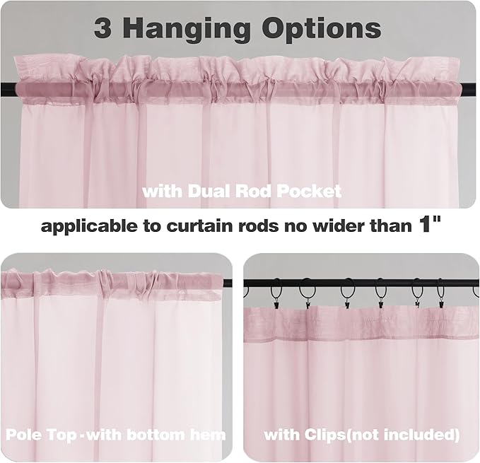 Chyhomenyc Sheer Curtains 72 Inch Length 2 Panels, Light Filtering Top Dual Rod - Image 2