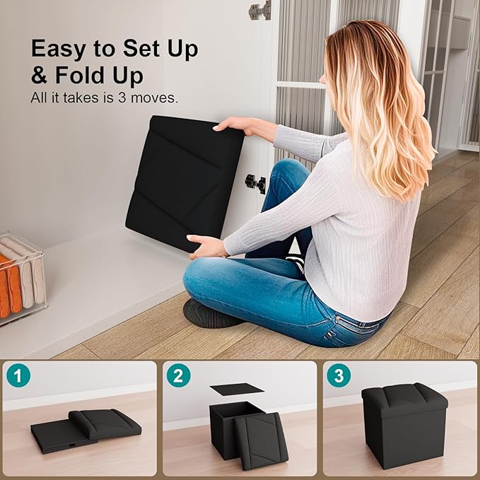 Folding Storage Ottoman Bench, 15 Inches End of Bed Bench, Folding Ottoman - Image 6