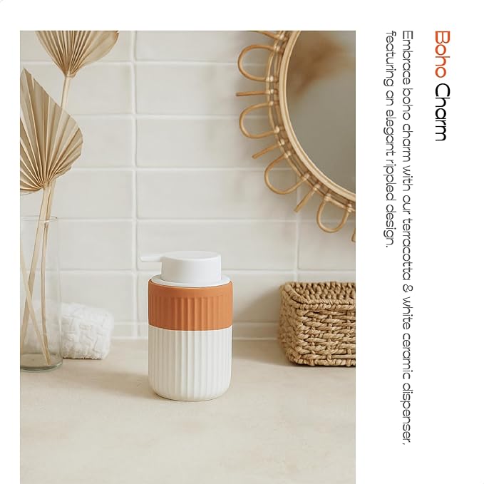 Hand Dipped Terracotta Ceramic Foam Soap Dispenser, 12 oz Rippled Bubble-Up - Image 2
