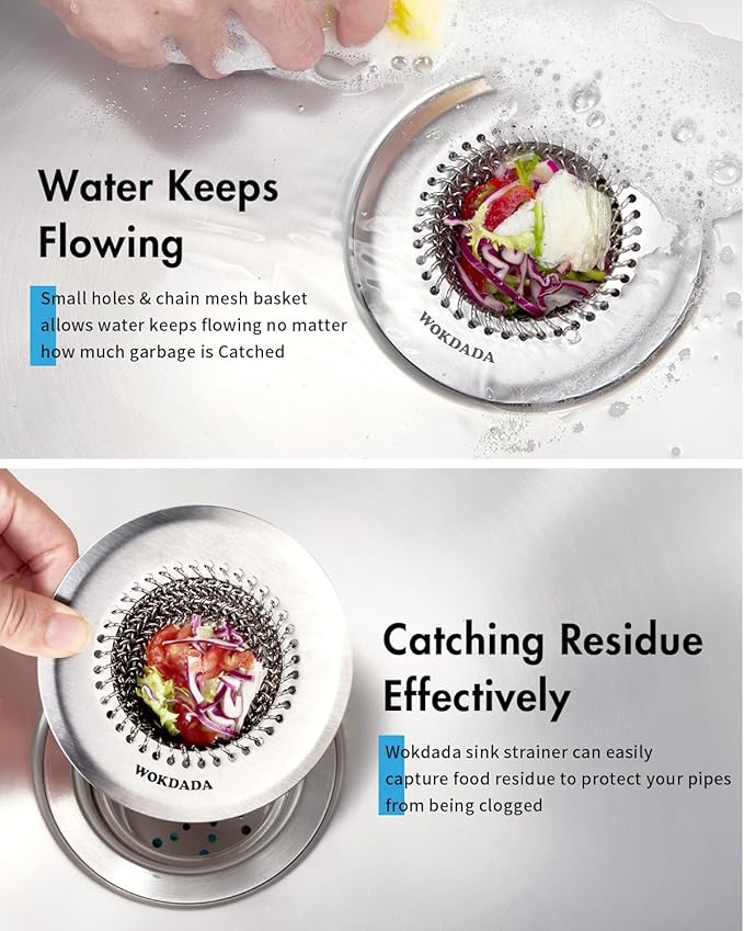 Sink Drain Strainer: Anti-Slip Flexible Chainlink, 304 Stainless Steel. - Image 2