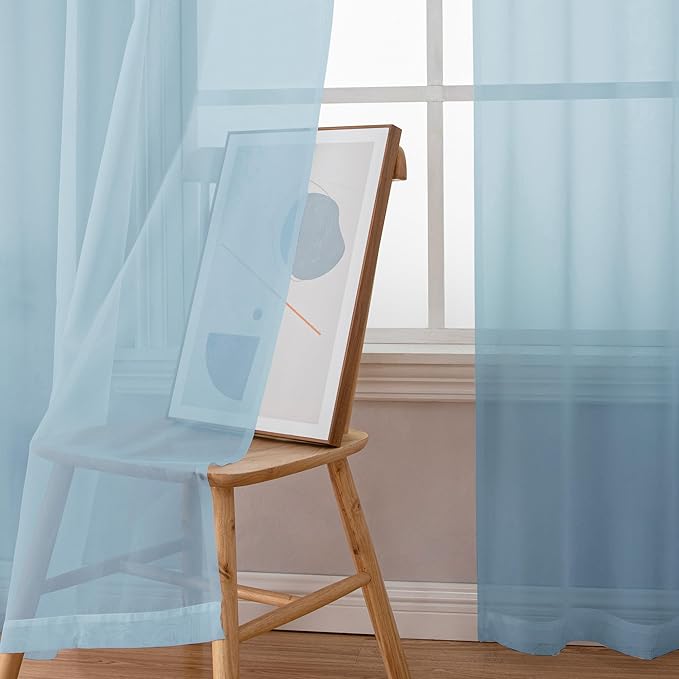 Chyhomenyc Sky Blue Sheer Curtains 96 inches Long 2 Panels, Light Filtering - Image 7