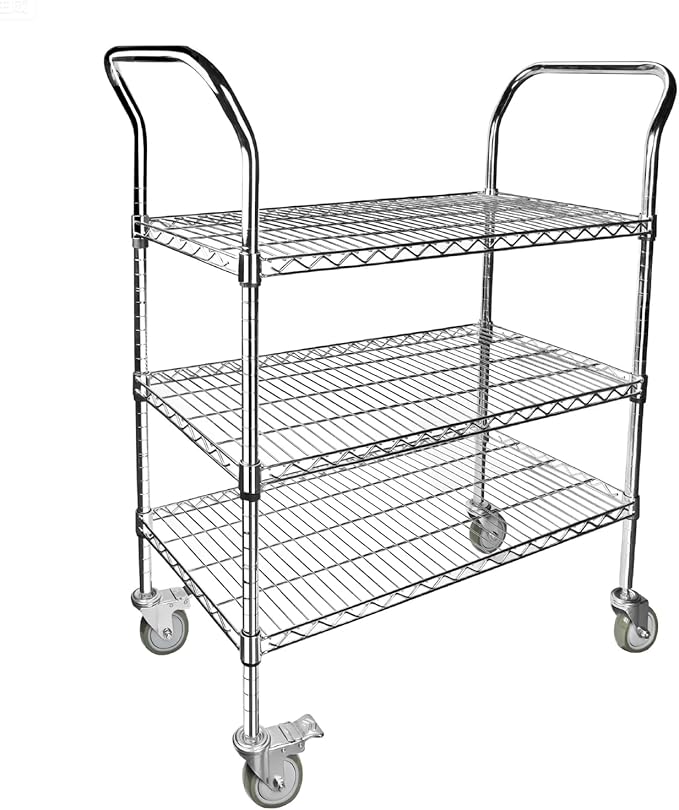 Northsky 3-Shelf Wire Utility Cart on Wheels, Chrome Finish Rolling Metal by NorthSky