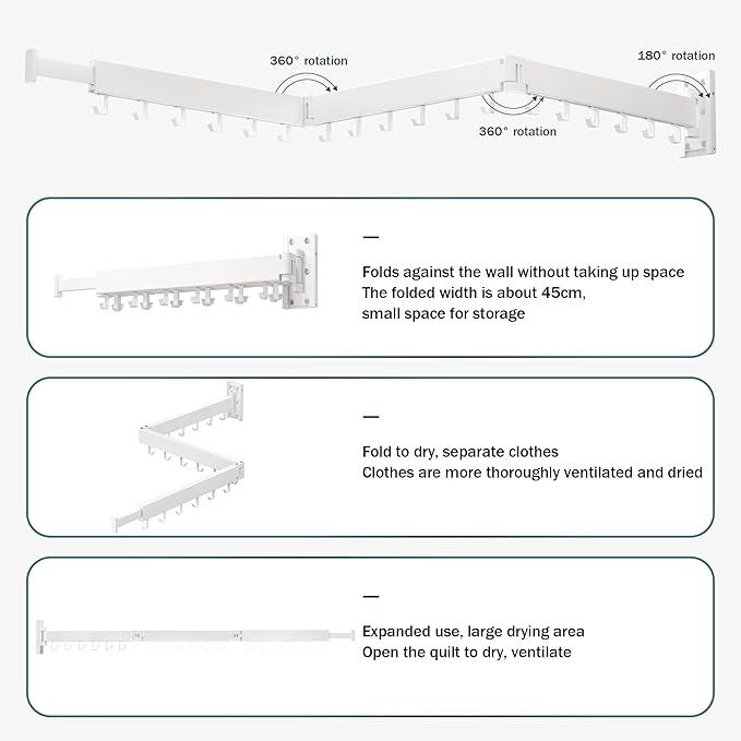 Wall Mounted Clothes Drying Rack, Collapsible, Retractable - Image 6