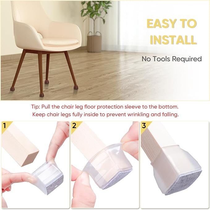 BALEINE 16 Pack Silicone Chair Leg Floor Protectors, Stool Leg Protectors Cap - Image 6