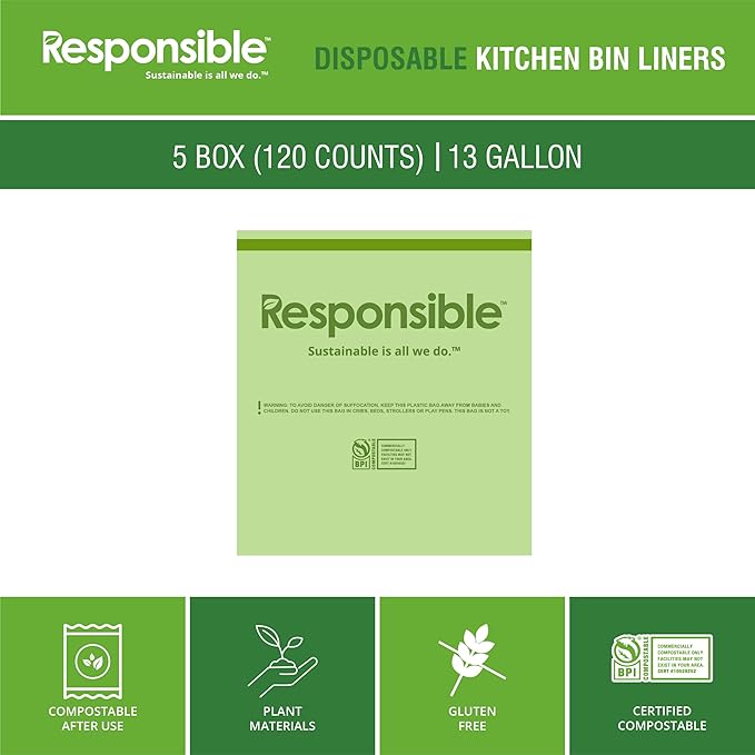 Responsible Products Kitchen Bin Liners, Certified Compostable, Heavy Duty - Image 3