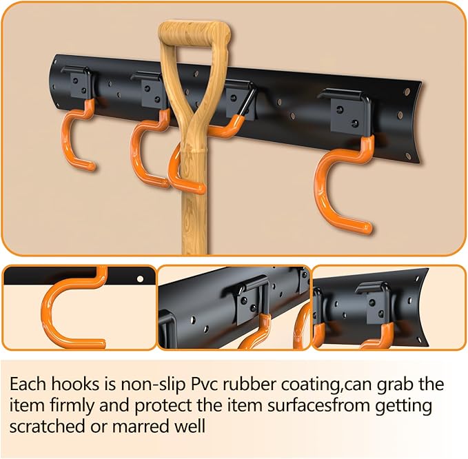 3-H 6×16" All Metal Garden Tool Organizer, Garage Tool Organizer, Broom Holder - Image 2