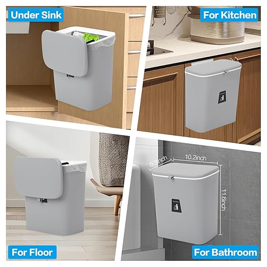 Compost Bin for Kitchen -2.4 Gallons/9L Trash Can for Under Sink, Hanging Small - Image 6
