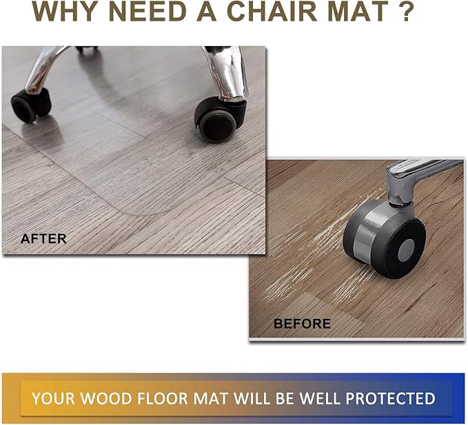 Office Chair Mat for Hardwood Floor, 48”x 30” Vinyl Desk Chair Mat Clear Floor - Image 2